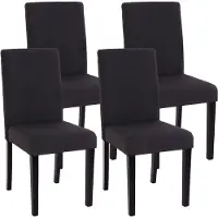 Mendler Lot de 4 chaises de séjour Littau tissu noir gris, pieds foncés