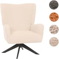 Mendler Fauteuil lounge HWC-N65, fauteuil cocktail fauteuil rembourré fauteuil relax, pivotant, tissu/textile chenille métal crème-beige
