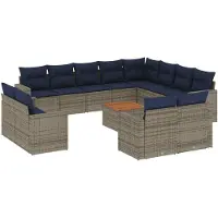 vidaXL Ensemble de 13 canapés de jardin avec coussins Gris Poly Rattan