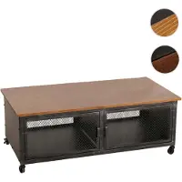 Mendler Table basse HWC-N28, table de salon, roulettes 2 compartiments, structure 3D industrielle rétro métal bois 45x120x60cm noir, marron