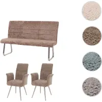 Mendler Set de salle à manger HWC-G55, set de 2 chaises avec accoudoirs+banc 160cm, inox brossé tissu/textile chenille brun