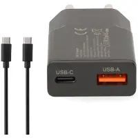 Nedis Chargeur mural GaN double port, 30 W, USB-C et USB-A, noir