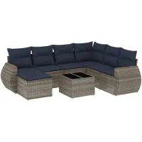 vidaXL Ensemble de 8 canapés de jardin avec coussins, gris, polyrattan