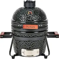 Beliani Barbecue au charbon de bois noir, barbecue en céramique de type Kamado avec couvercle, thermomètre et grille de cuisson