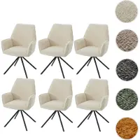 Mendler Lot de 6 chaises de salle à manger HWC-G67, chaise de cuisine avec accoudoirs, pivotante Auto-Position, chenille Oeko-Tex MVG crème