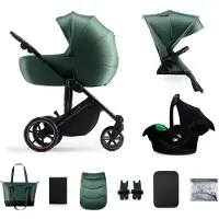 Kinderkraft universalus vežimėlis 3in1 PRIME 2 3IN1 MINK PRO DARK Žalias, KSPRIM02GRE300I