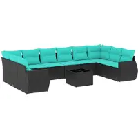 vidaXL Ensemble de 11 canapés de jardin avec coussins, polyrattan noir