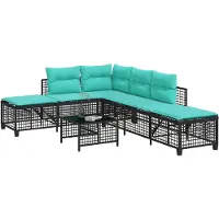 vidaXL Ensemble de canapé d'angle 3 pièces pour le jardin avec coussins, en polyrotin noir