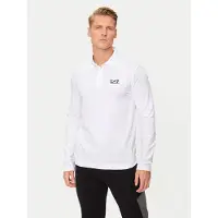 EA7 pour homme. 8NPF15_PJVQZ Polo à manches longues Core Identity en coton stretch blanc (M), Casuel, Manche longue