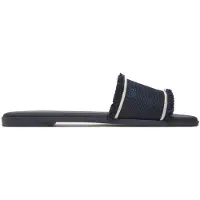 Tommy Hilfiger Sandales En Toile À Bords Effilochés Fringe Canvas Flat Sandal/Space Blue - 38