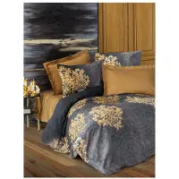 L'essentiel Maison , Jadira - Beige, ensemble housse de couette en satin king (FR), 100 % satin de coton, anthracite, 240 x 220 cm