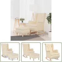 The Living Store Fauteuil à bascule avec pouf Crème Tissu