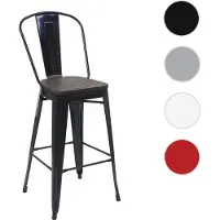 Mendler Tabouret HWC-A73, avec siège en bois et dossier, métal, style industriel, noir