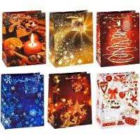 Tsi Sacs cadeaux de Noël TSI série 8, 6 motifs différents, avec cordon de poignée, moyen, L 180 x P 100 x H 230 mm, couleurs assorties, 12 pcs.
