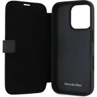 Mercedes Étui à rabat en cuir Waves pour iPhone 16 Pro Max Noir