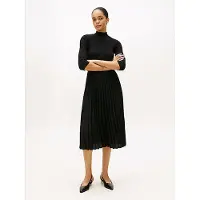 Tommy Hilfiger Slim 5x2 Rib Mix Plus Size 3/4 Sleeve Midi Dress Noir 2X Femme