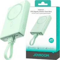 JOYROOM Powerbank Jr-Pbm01 Magnetic 10000Mah 20W Avec Support + Câble Lightning - Usb-C - Vert
