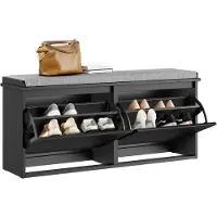 SoBuy Banc à chaussures avec coussin rembourré - Meuble à chaussures avec 2 abattants - Meuble de rangement pour chaussures - Noir, 100x26x46 cm, FSR98-XL-SCH