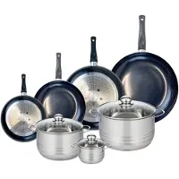 Elo Ensemble de 4 Poêles de cuisson 20, 24, 28 et 32 cm et 3 faitouts 12, 20 et 24 cm Prima Brillant