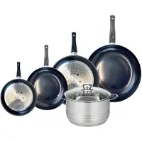 Elo Ensemble de 4 Poêles de cuisson 20, 24, 28 et 32 cm et 1 faitout 24 cm Prima Brillant