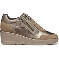 Geox pour femme. D36RAC 0BN22 D Ilde baskets en cuir doré -Hauteur 6cm- compensées (40), 5 à 8 cm, Lacets, Fermeture éclair, Casuel, Taupe