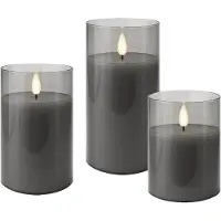 Goobay 3er-Set LED-Echtwachs-Kerzen im Glas, grau-transparent (3x)