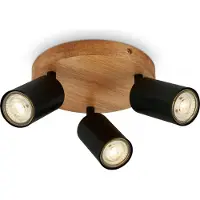 Briloner Lampe de plafond Plafonnier vintage industriel 3xGU10 9W noir bois