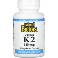 Natural Factors , Vitamine K2, 120 mcg, 60 Gélules Végétariennes