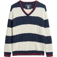 Superdry Cable V Neck Sweater Blanc,Bleu S-M Femme