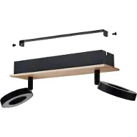 Eglo Plafonnier LED Rielves - Plafonnier moderne avec 2 spots orientables, bois et métal noir, blanc chaud, éclairage à économie d'énergie, , longueur 28 cm
