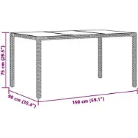 vidaXL Table de jardin avec plateau en verre brun 150x90x75 cm Poly rotin