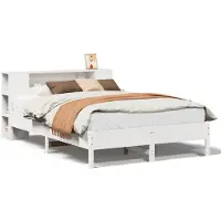 vidaXL Lit en bois massif avec étagère sans matelas blanc 160x200 cm pin
