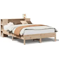vidaXL Lit en bois massif avec étagère sans matelas 135x190 cm pin