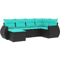 vidaXL Ensemble de 6 canapés de jardin avec coussins, polyrattan noir