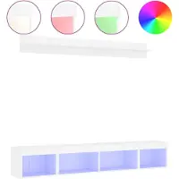 vidaXL Meuble-paroi 5 pièces avec éclairage LED Blanc Matériau dérivé du bois