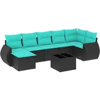vidaXL Ensemble de 8 canapés de jardin avec coussins, polyrattan noir
