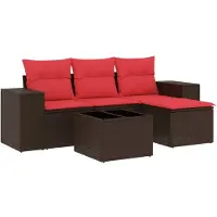 vidaXL Ensemble de 5 canapés de jardin avec coussins, marron, polyrattan