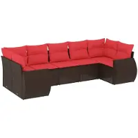 vidaXL Ensemble de 7 canapés de jardin avec coussins, marron, polyrattan