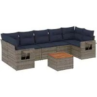 vidaXL Ensemble de 8 canapés de jardin avec coussins, gris, polyrattan