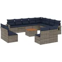vidaXL Ensemble de 13 canapés de jardin avec coussins, gris, polyrattan