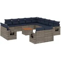 vidaXL Ensemble de 14 canapés de jardin avec coussins, gris, polyrattan