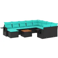 vidaXL Ensemble de 11 canapés de jardin avec coussins, polyrattan noir