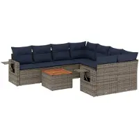 vidaXL Ensemble de 9 canapés de jardin avec coussins, gris, polyrattan