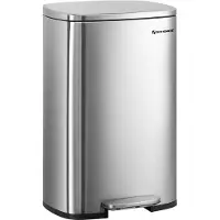 Songmics Poubelle, Poubelle à pédale, 50 litres, en acier, seau intérieur en plastique, avec couvercle à charnière, Softclose, hermétique, pour la cuisine, argent LTB050E01
