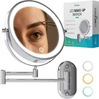 Mirlux Miroir de maquillage avec éclairage Led - grossissement 10x - miroir de rasage - miroir mural rond - salle de bain - douche - chrome