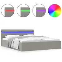 vidaXL Lit avec sommier hydraulique LED gris clair tissu 180x200 cm