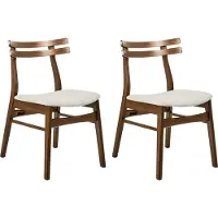 Beliani Lot de 2 chaises de salle à manger beige/marron, bois d'hévéa, assise rembourrée, sans accoudoirs, style rétro traditionnel, cuisine, salle à manger