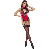 Cottelli collection - body en dentelle à tour de cou - rouge - M