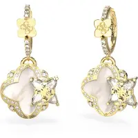 GUESS Boucles D'oreilles Femme Guess Jube05583jwygt-U En Acier Doré - Design Trèfle Avec Émail Blanc, Cristaux Et Logo 4g
