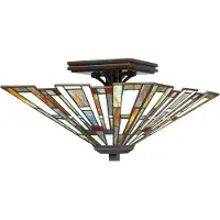 QUOIZEL Plafonnier pyramidal Maybeck multicolore 2xE27x60W, verre vitrail, dimensions : 19,6 x 36,7 x 36,7 cm, IP20,